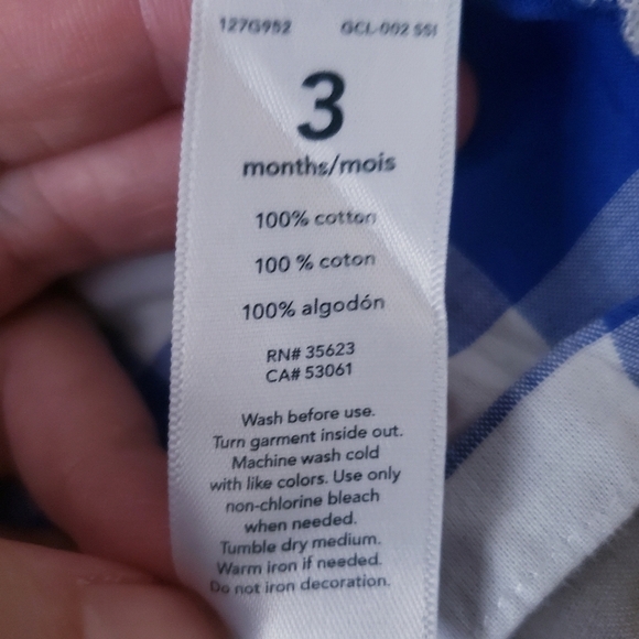 👗 Carter's Blue White Plaid Dress 3M Strap Ruffle - Picture 4 of 4